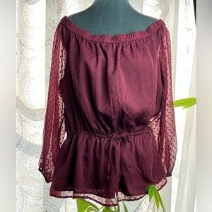 Abercrombie & Fitch |  Wine | Smocked Sheer Lined | Peplum Blouse